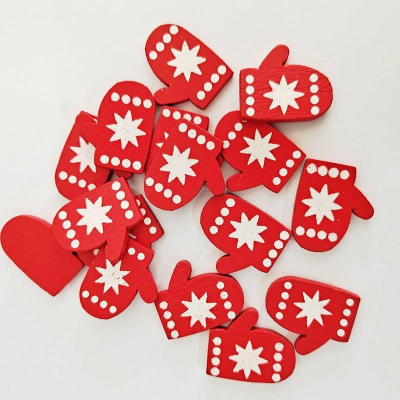 Christmas Tree & Elk Wood Decorative DIY Buttons Set: Printed Gloves & Colorful Designs
