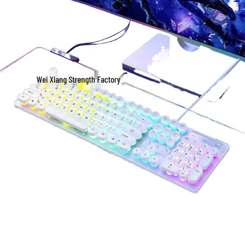 2026 Retro Punk Mechanical Feel Gaming Keyboard & Wired Headset for Desktop/Laptop