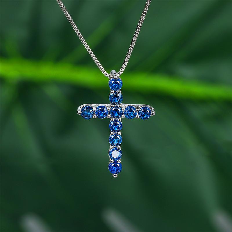 Collana Ciondolo Lusso Donna Cristallo Blu Viola Charm Catena Colore Argento Pietra Zircone Matrimonio Per Donne