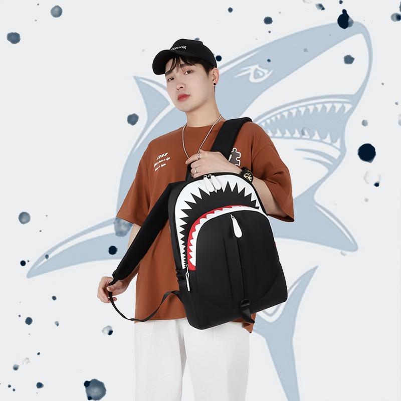 Night Light Korean Version Backpack Men's Big Mouth Shark Backpack Student Backpack Personality Trend Large Capacity Travel Bag