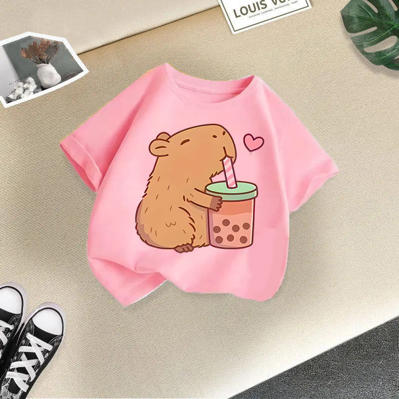 Nouveau T-shirt d'été mignon Animal Capybara Mode Imprimé pour Enfants Manches Courtes Mode Vêtements pour Enfants Purs