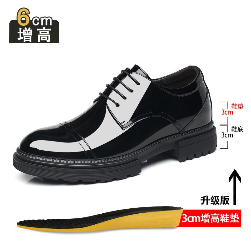 Men's leather shoes have a height increase of 8cm, genuine leather paint, bright leather inner height increase, leather shoes, men's barber at work, b
