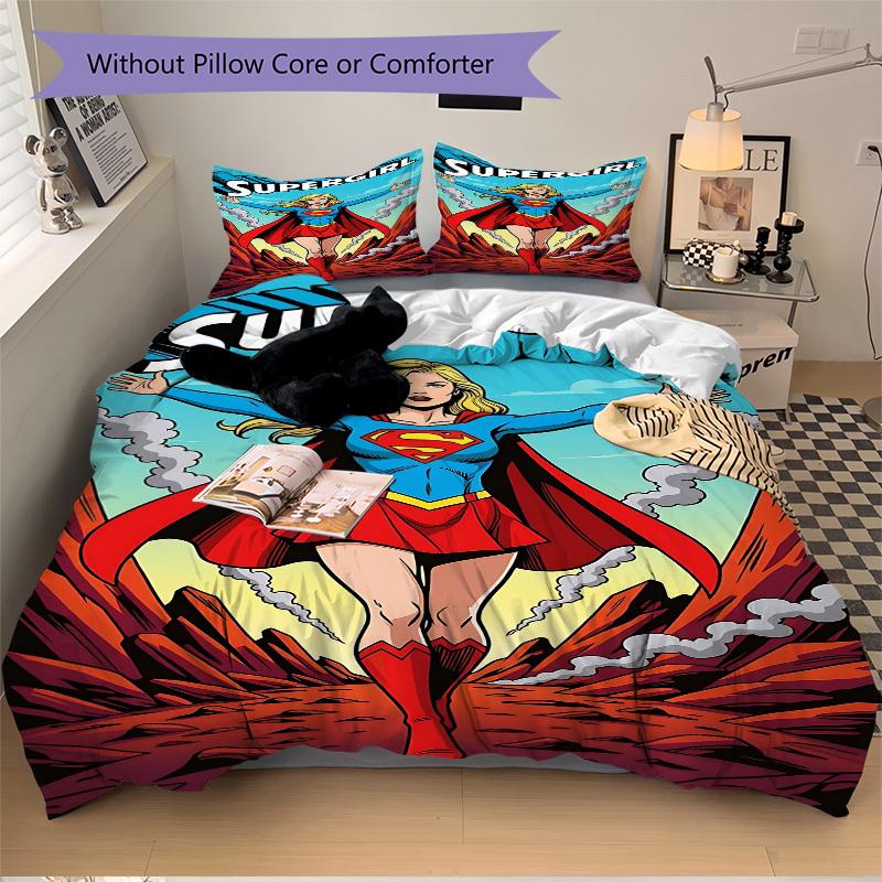 3pcs Superhero, Supergirl Duvet Cover Set (1 Duvet Cover + 2 Pillowcases, No Core) - Comfortable, And Breathable Bedroom Decoration Yy251104001