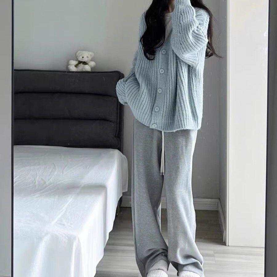 Sweet Pink Knitted Cardigan Sweater Women Korean Long Sleeve V Neck Cardogans Woman Wild Button Up Jumper Coat Female