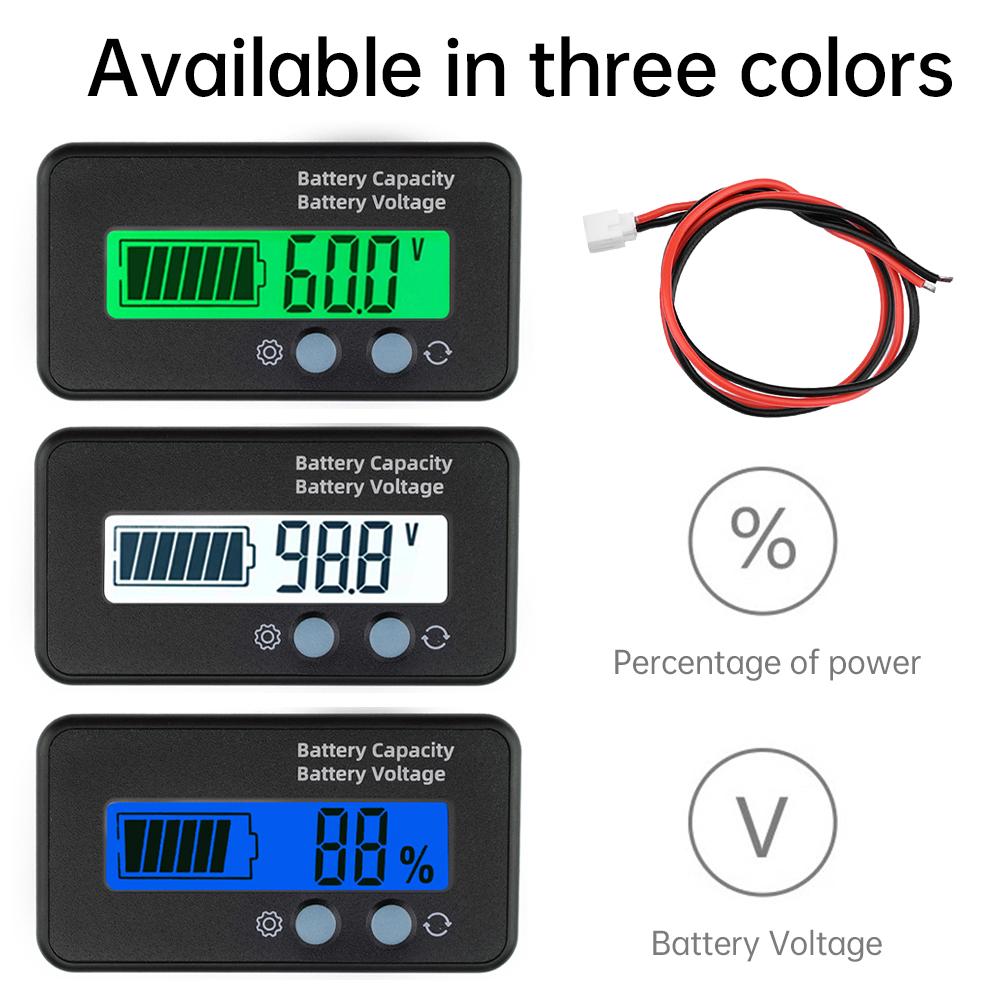 DC 6-100V LCD Digital Power Indicator Voltmeter Battery Capacity Tester Universal for Electric Vehicles, Motorcycles and Cars