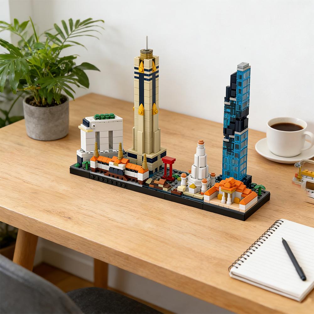 MOC Bangkok Skyline Building Blocks Model Bangkok Skyline Architectural Street View Bricks Assembly Toys Kids DIY Birthday Gifts