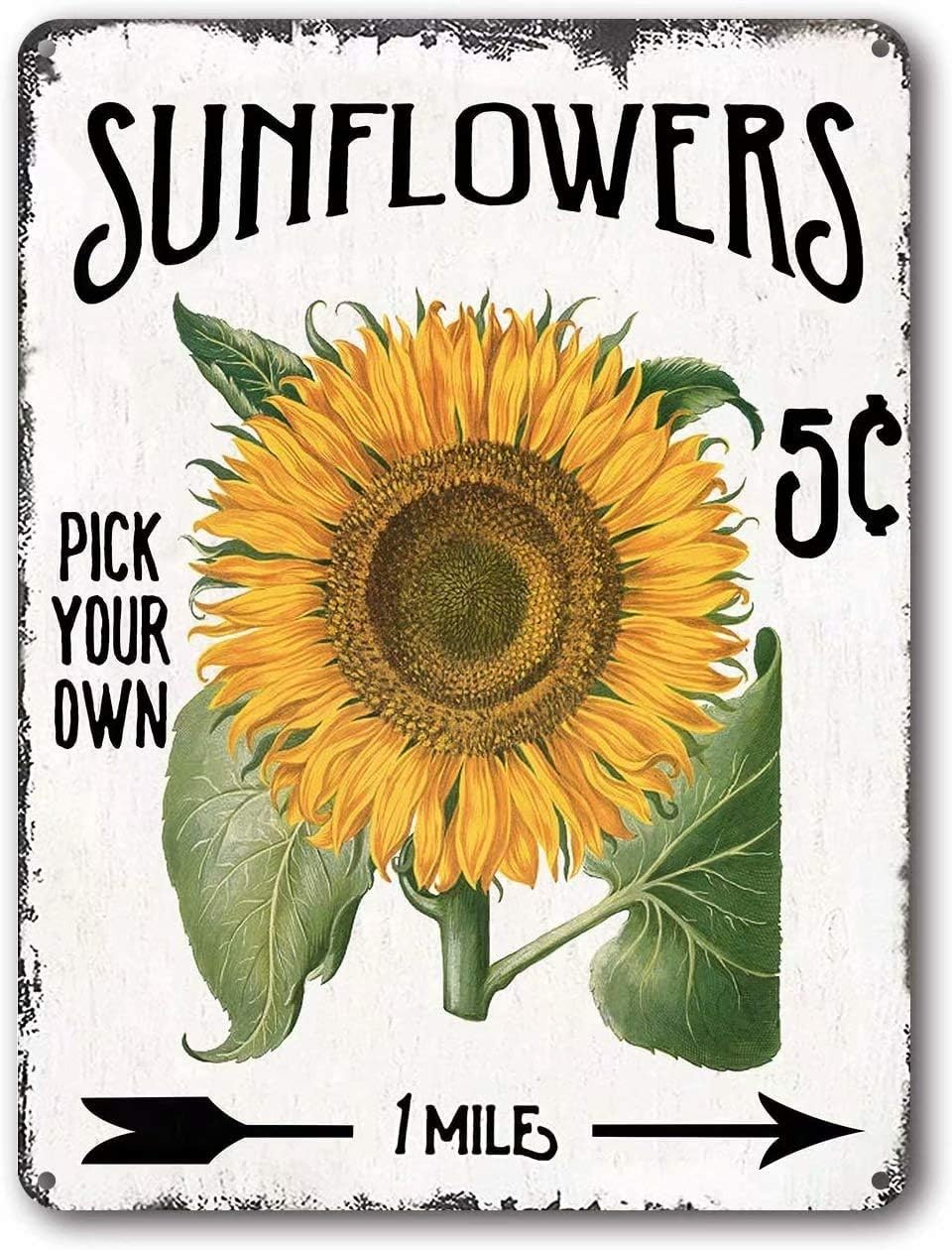 

FESF Rustic Sunflower Retro Vintage Metal Tin Bar Sign Pick Your Own Country Home Decor for Laundry Room Bedroom Decoration 20x30cm（7.8x11.8inch）