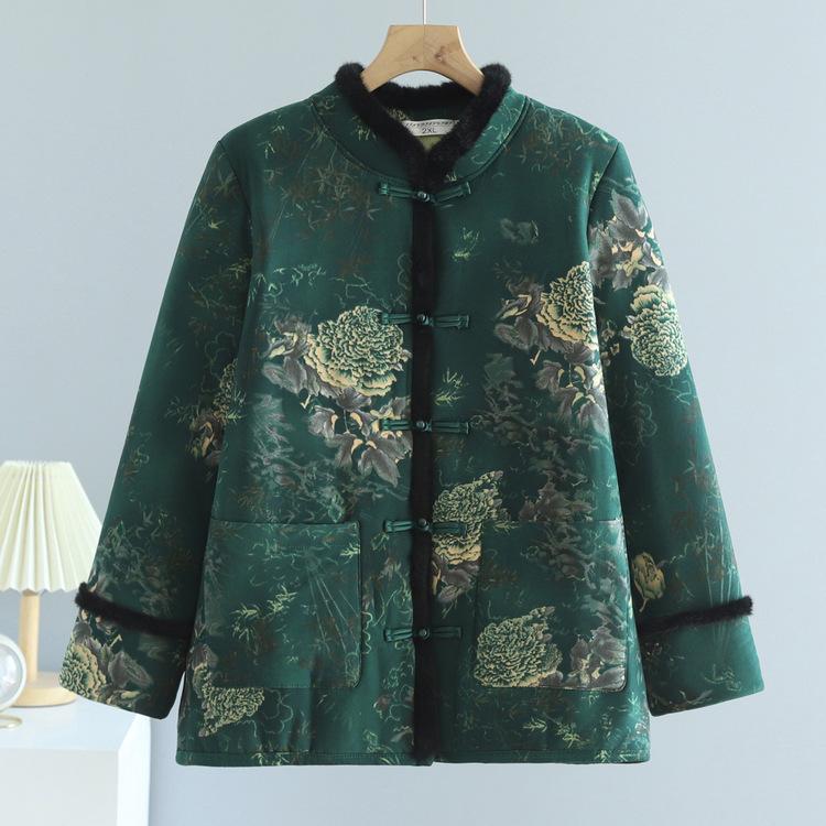 

Матери среднего и пожилого возраста носят зимой хлопчатобумажную одежду на пуговицах, новые теплые и тонкие куртки в стиле Тан 5XL зелёный