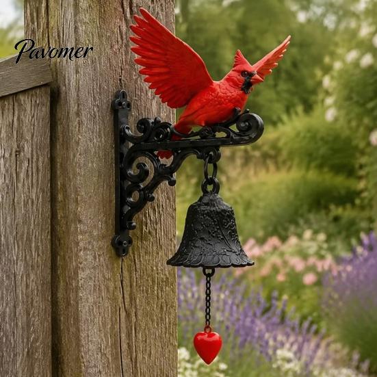 Vintage Style Doorbell Ornament Red Bird Garden Bell, Wall Mounted Outdoor Dinner Birthday Gift for Friends Yard Decor Porch Patio Entryway Farmhouse