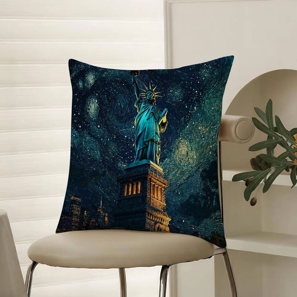 Malowanie Statuy Wolności Poszewka na poduszkę Komfortowa Sofa Łóżko Jedwabista elegancka Niewidoczny zamek błyskawiczny Dekoracyjna poszewka na poduszkę