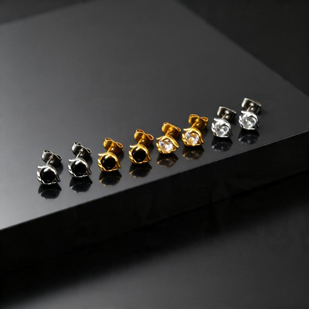 Geometric Small Stud Earrings for Men, Hypoallergenic Metal Zircon Earrings, Hip-hop Rock Piercing Jewelry Gifts