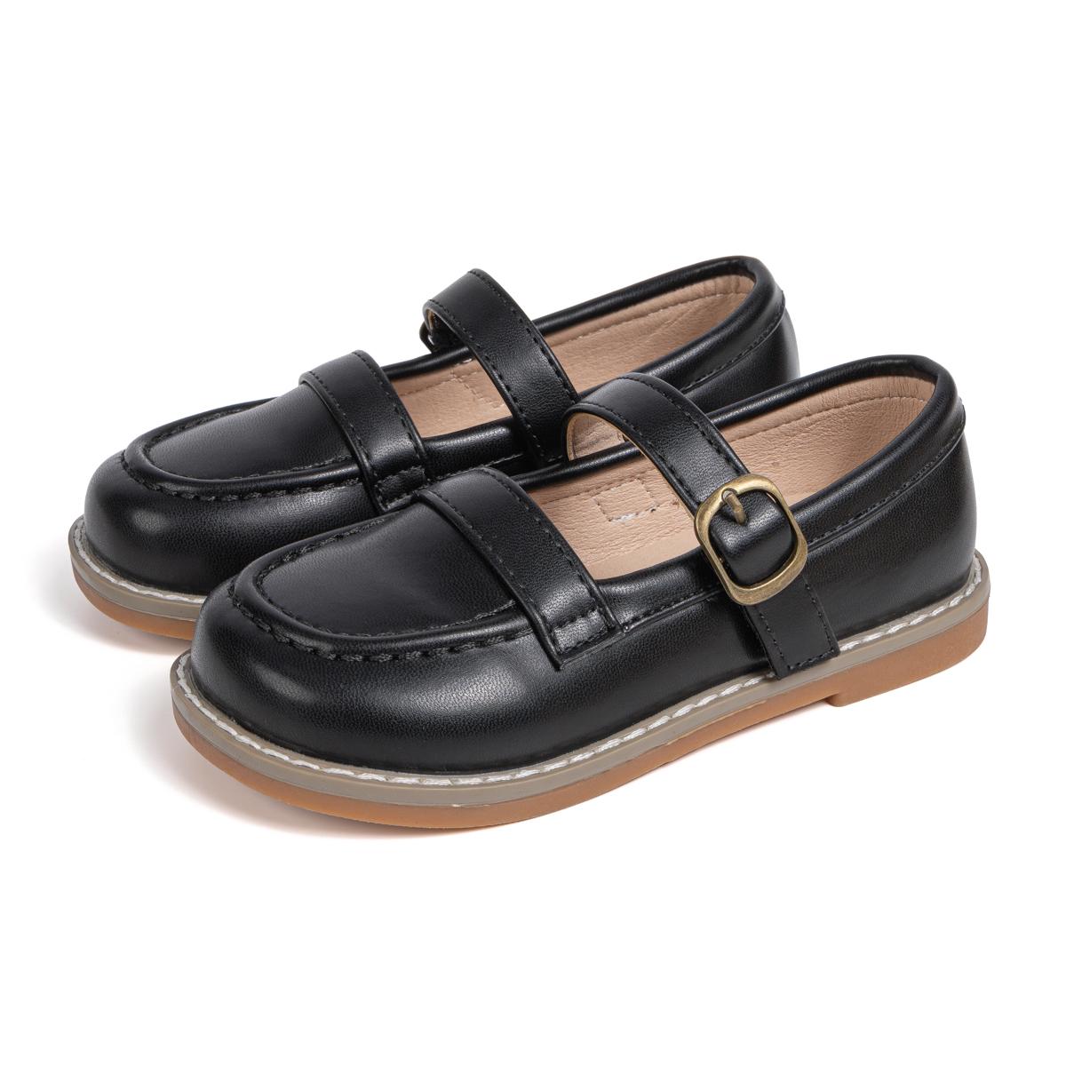 Girls Mary Jane Leather Flats Toddler Little Kids Single Buckle Strap School Uniform Dress Shoes 25
