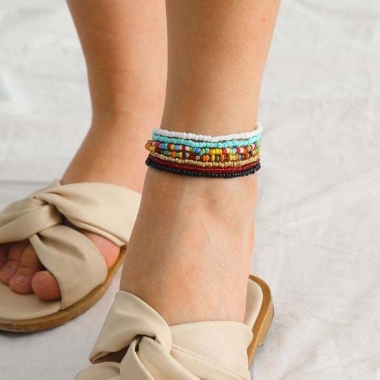 7Pcs Bohemian Women Anklet Round Beads Handmade Barefoot Ankles Bracelets Jewelry for Beach