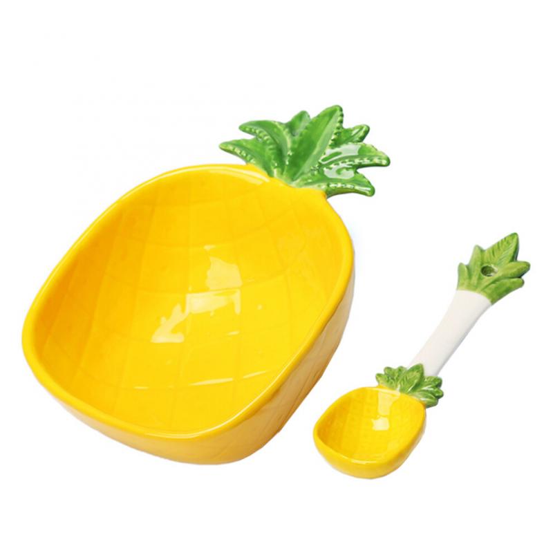 Pineapple Salad Bowl Ceramic Kid Rice Bowl With Spoon 300ml