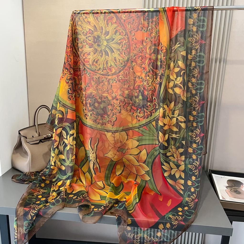 Luxury Print Chiffon Scarves Fashionable Lightweight Neck Scarf For Women Summer Neck Sun Protection Silk Scarf Shawl 180*130Cm