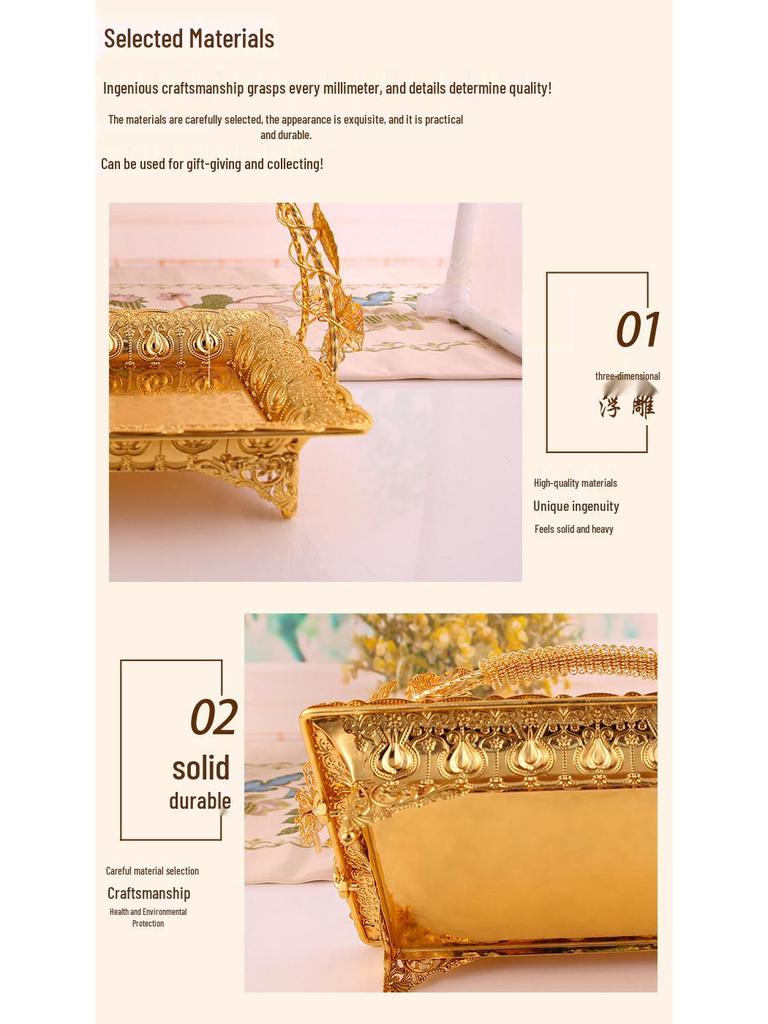 Golden Metal Single-Layer Multi-Purpose Fruit Snack Basket with Handle - European Classical Style for Hotel, KTV, or Living Room.
