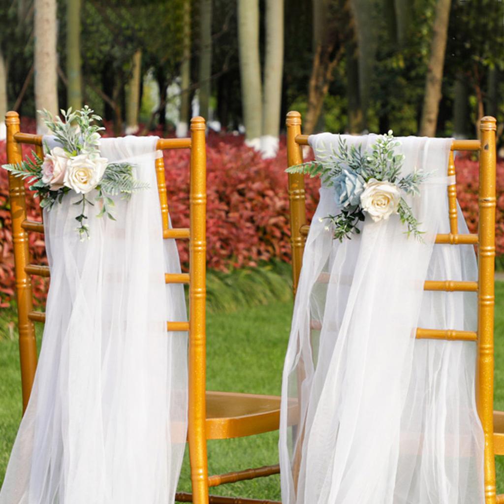 Wedding Chair Decoration Plastic Lifelike Rose Flower Chair Back Aisle Decoration 60cm Ribbon Purple