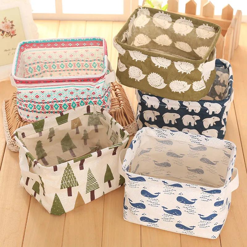 Compact Square Cotton Linen Storage Basket