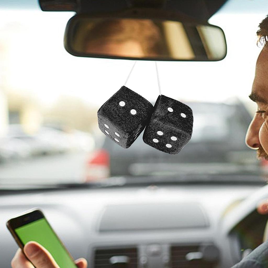 Car Mirror Fuzzy Dice, Pair of Retro Square Fuzzy Plush Dice with Dots, Plush