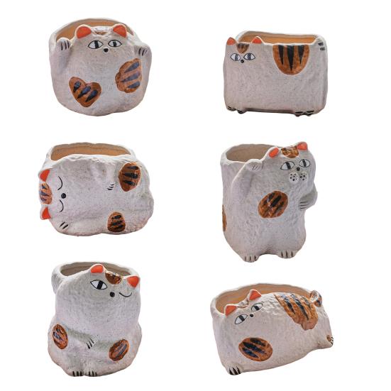 Cute Cat Planter, Cartoon Kitty Ceramic Plant Pot, Decorative Flowerpot with Drainage Hole for Succulents Cacti Small Plants Indoor Outdoor Decor