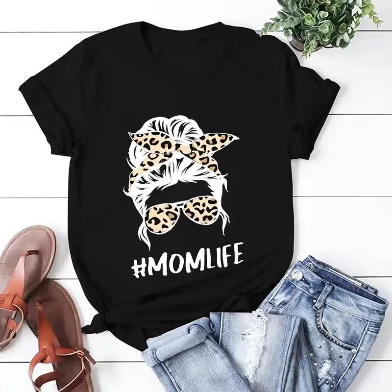 Übergröße Buchstaben-Zahlen-Print Kurzarm-T-Shirt Damen Plus Rundhals Leicht Stretch T-Shirt