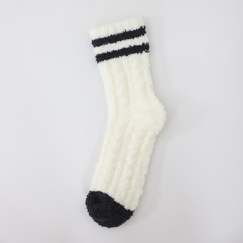 Female Winter Plus Velvet Warm Sports Home Floor Sleep Two Bar In Tube Socks