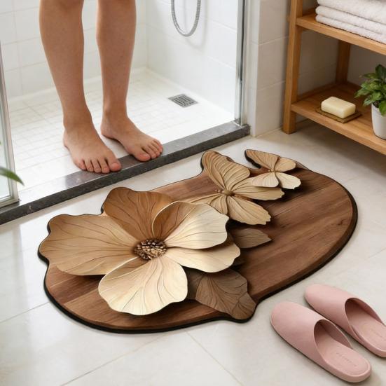 Floor Mat Quick Drying High Water Absorption 3D Realistic Butterflies Floral Pattern Anti-Slip Bathroom Mat Entryway Kitchen Rug
