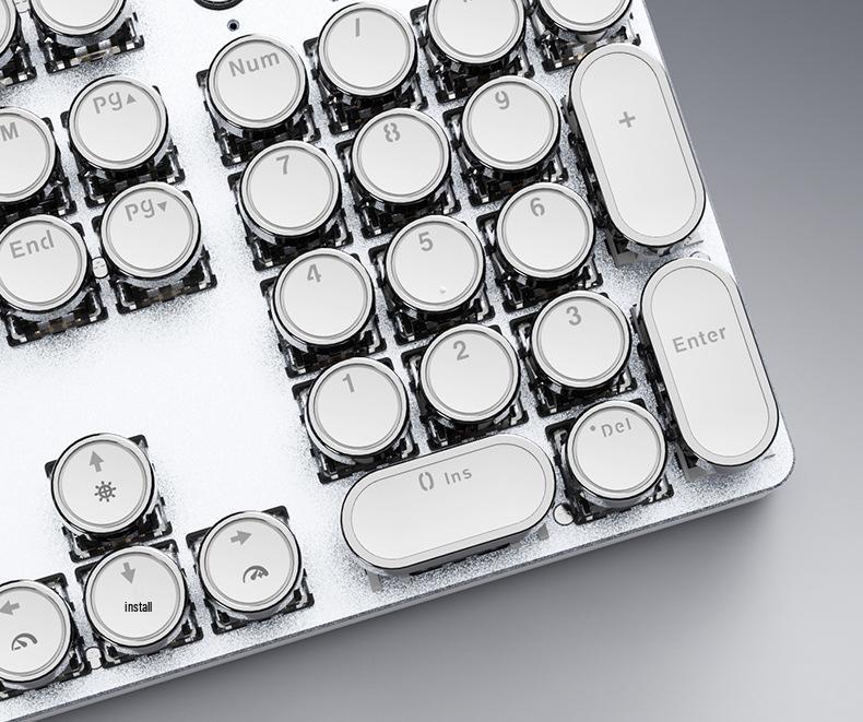 BOW Hangshi G9 Punk Retro Wired Mechanical Keyboard with Round Keycaps for Office and Desktop Computers