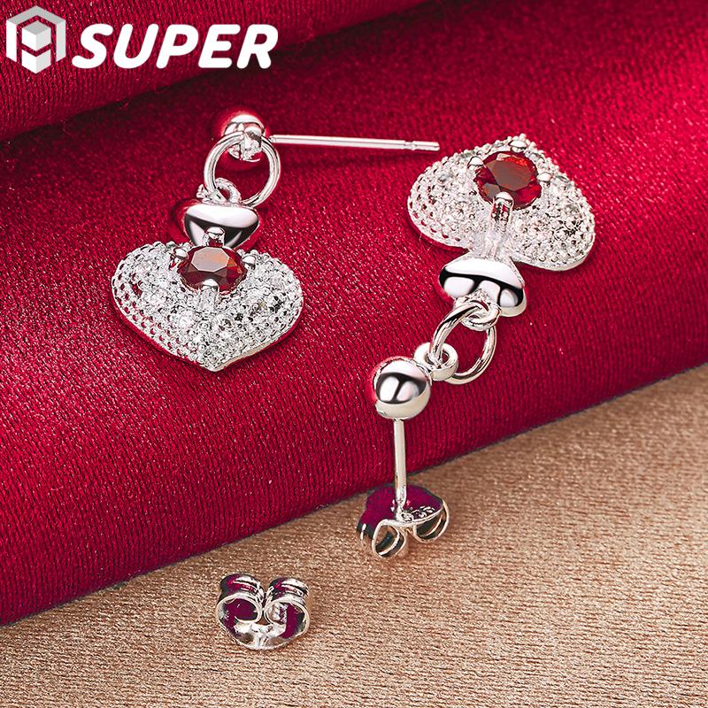 925 Sterling Silver AAA Zircon Heart Shaped Earrings Fashion Jewelry