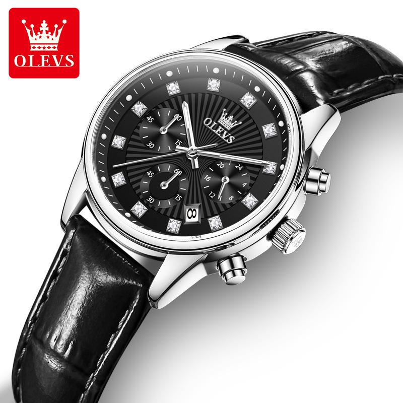 New Business Womens Watches Luxury Leather Chronograph Quartz Watch for Ladies Fashion Wristwatch Relogio Mujer