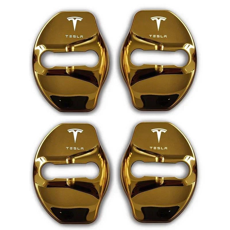 Car Sticker 2025 New Tesla 4pcs/set 3D Car Door Lock Cover Emblem Sticker for Tesla 2017-2019 Model 3 2019 Model X Protector Bad
