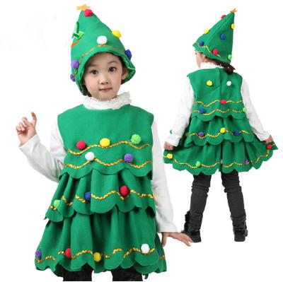 With Hat Christmas Tree Costume Colorful Balls Decor Green Xmas Clothes Props Children's Cosplay Performance Clothes Party