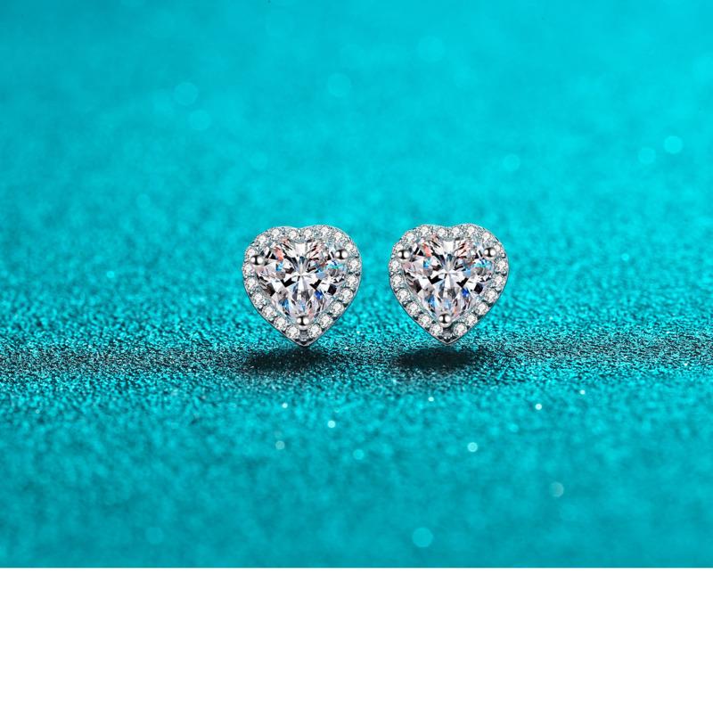 Bague Ringen D Farbe Herzschliff 0,5 Oder 1 Oder 2 Karat Moissanit Ohrring S925 Sterlingsilber Pt950 Platinplattierte Ohrringe für Damen Schmuck