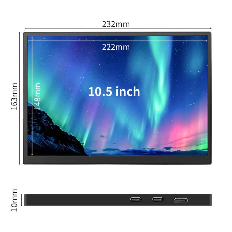 Portable 10.5-Inch Gaming Monitor, LED IPS Panel with HD Interface, LCD Backlit Laptop Screen Extender