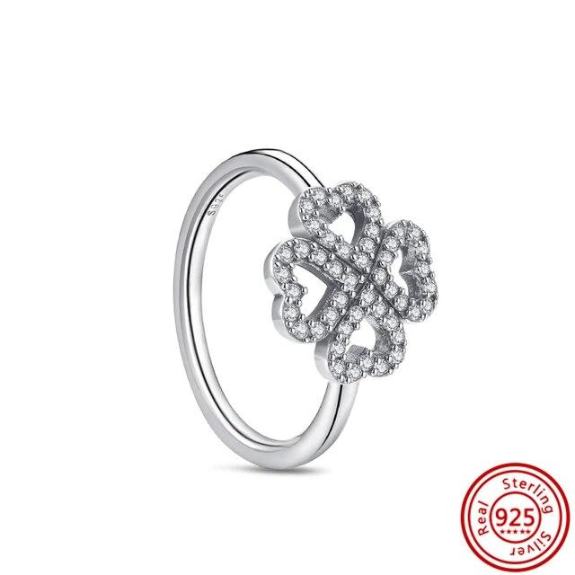 925 Sterling Silver Rings Feather Heart Pavé Sparkling CZ Round Lucky Rings for Women Charms Jewelry
