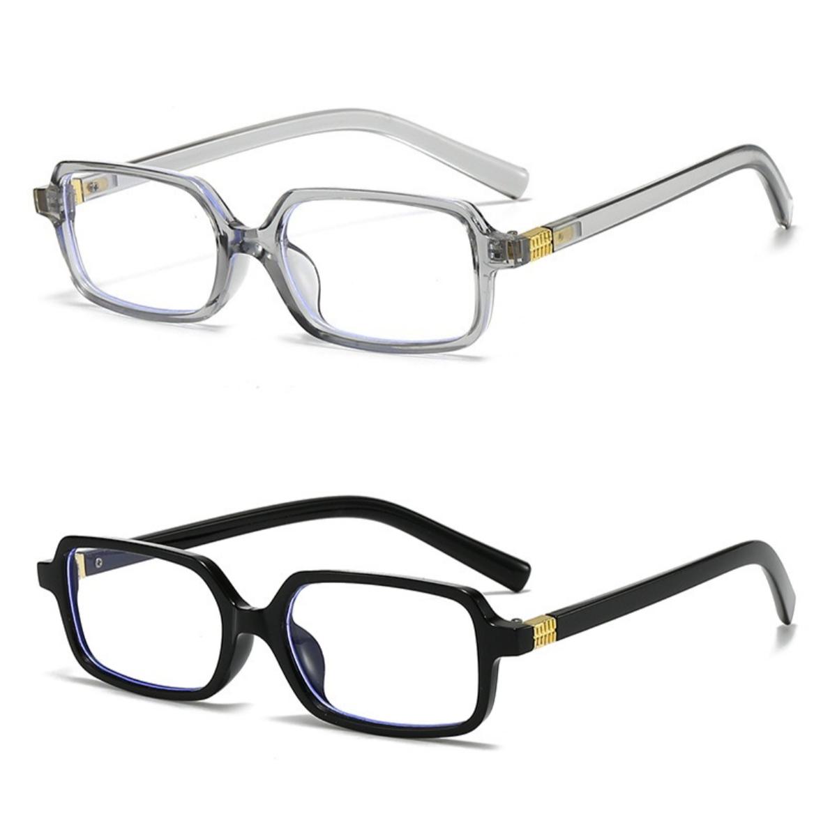 

2 Шикарные квадратные очка с защитой от синего света, с металлическими петлями и салфеткой - Модная ПК-оправа для студентов, учителей и офисного использования Dark Grey