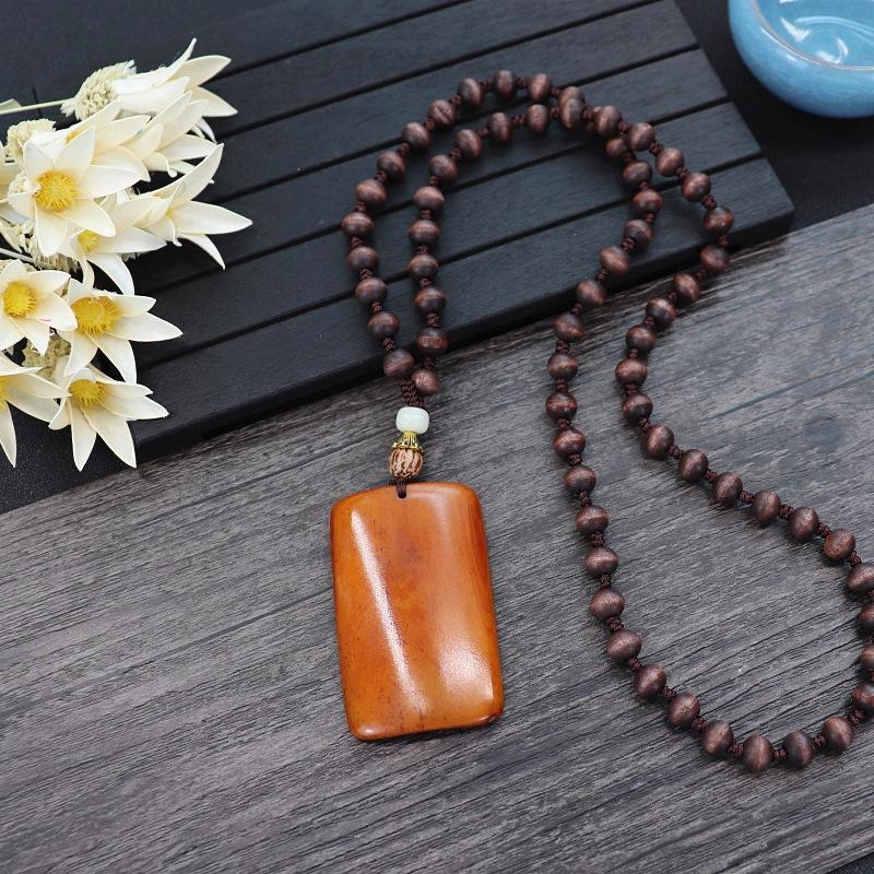 Retro Fashion Ethnic Style Camel Bone Cinnabar Pendant Personalized Necklace Couple Long Simple Sweater Chain with Accessories