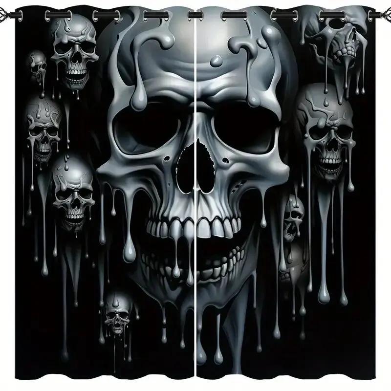 Halloween Abstract Wax Drip Skull Pattern Printed Curtains Window Decorations Home Room Made Of Polyester