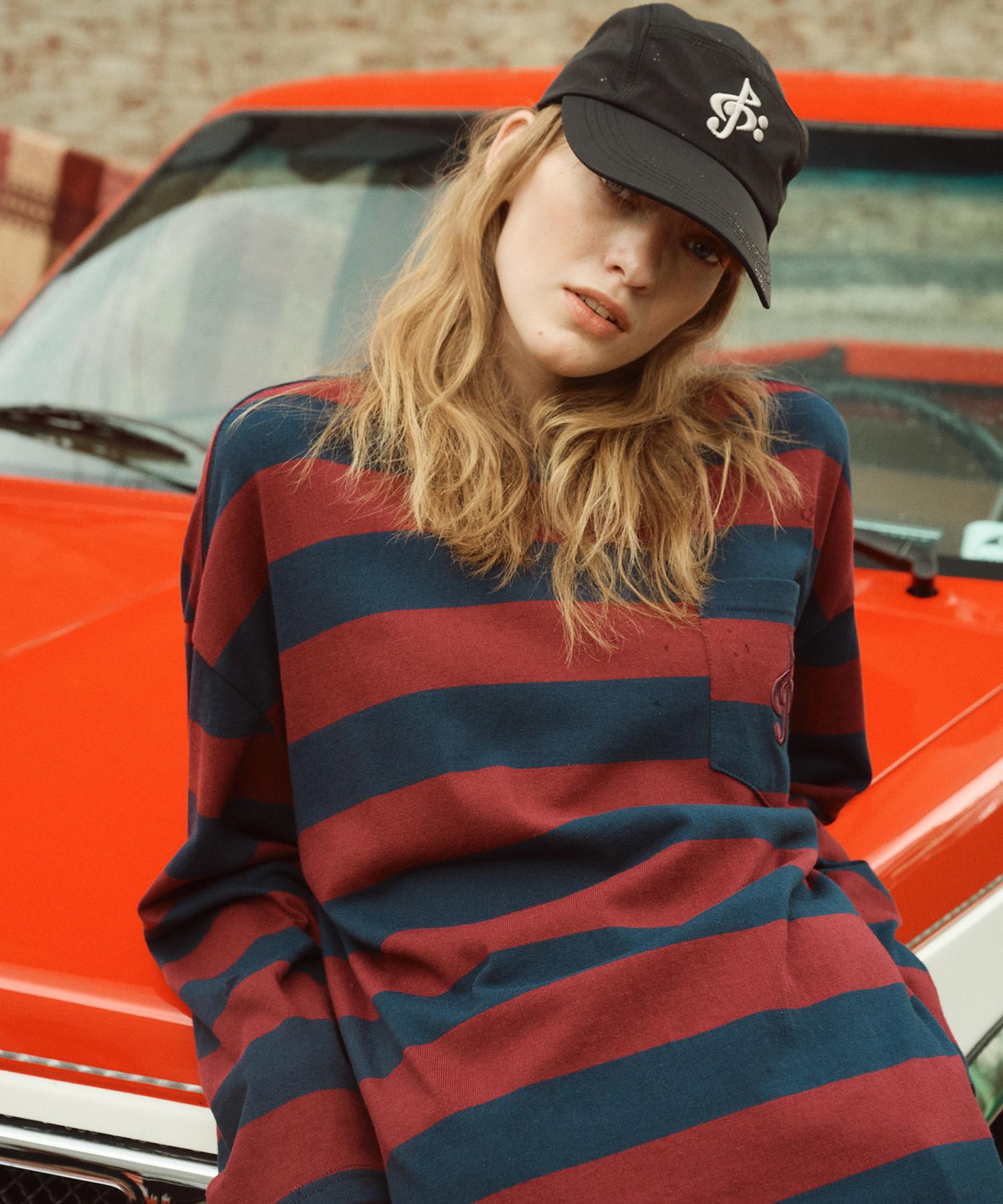 2113 Studio Striped Long Sleeve T-Shirt Womens Navy + Burgundy