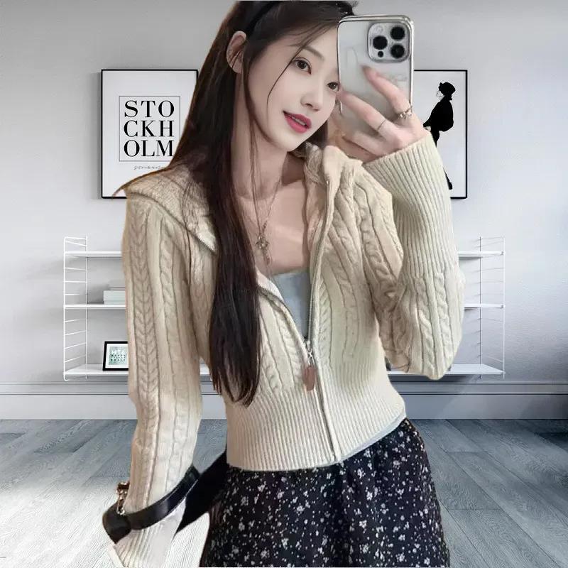 

Small twist hooded knitted cardigan women s spring new slim and thin short sweater jacket top average size верблюд