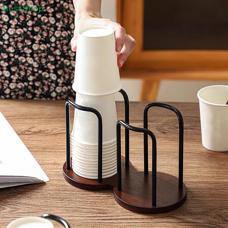 Papierbecherhalter, Holzsockel Metallrahmen Aufbewahrungsregal für Einwegbecher Schreibtisch Couchtisch Ablage Teebecher Organizer