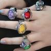Colorful Rhinestone Ring Watch with Flip Cover Elastic Stainless Steel Band Oval Dial Women Watch Finger Ring Birthday Gift Fashion Accessories