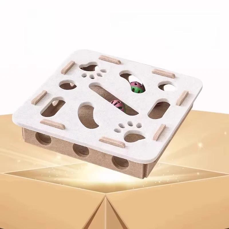 Non-Toxic Cat Puzzle Toy Felt Puzzle Box Cat Exercise Toy With Ball Indoor Sports Entertainment Hunting Cat Toys For Indoor Cats