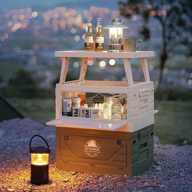 Foldable Wooden Lid Camping Storage Box & Extendable Picnic Table