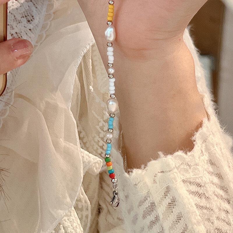 Broken Silver Faux Pearl Bracelet Fashion Charm Women INS Round Bead Bracelets Personality Girls Small Design Irregularly Cut Party Jewelry Gifts