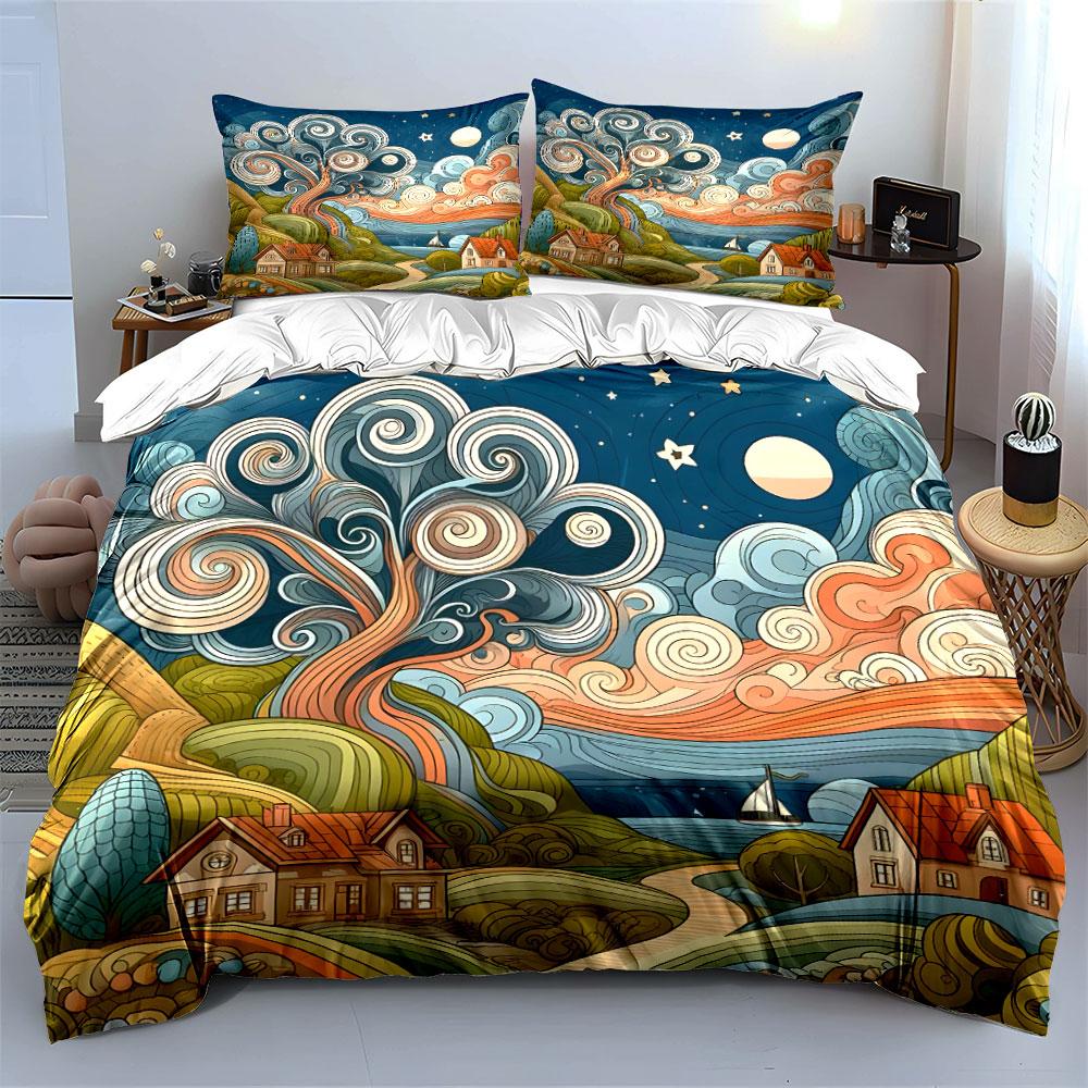 Landscape Artwork Three-Piece Set Soft Comfortable Duvet Cover Bedding Set Included 1*Duvet Cover & 2*Pillowcases, Gift