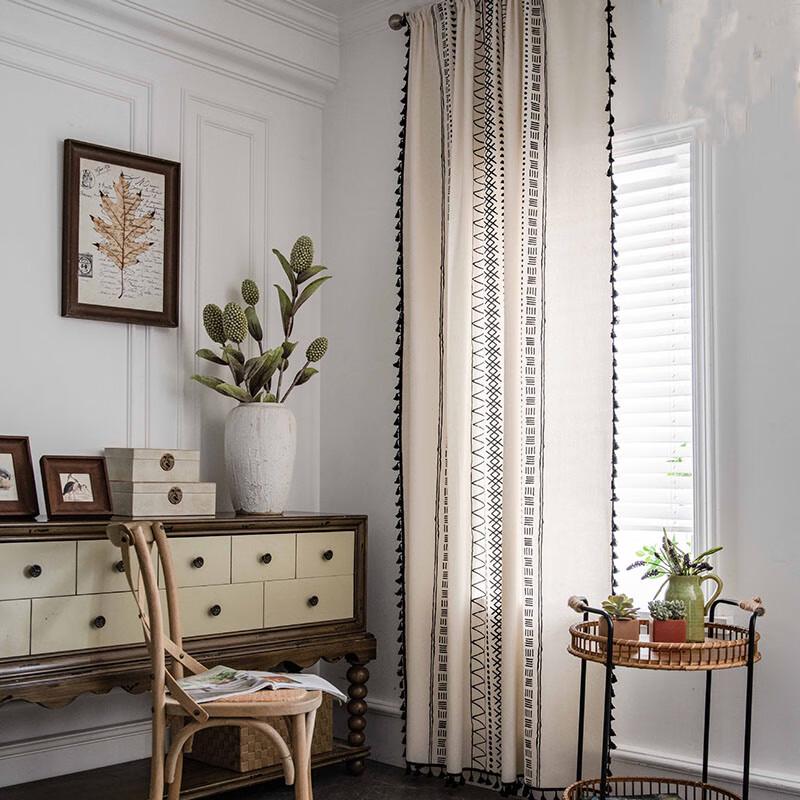 Jingga Cotton Linen Geometric Blackout Grommet Curtain