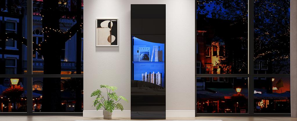 Vetrina da Soggiorno 35*50*165cm, Finitura Lucida (Porte), Alto, Ampio Spazio di Archiviazione e Illuminazione a LED, Design della Superficie Ondulata ad Arco Concavo, Nero