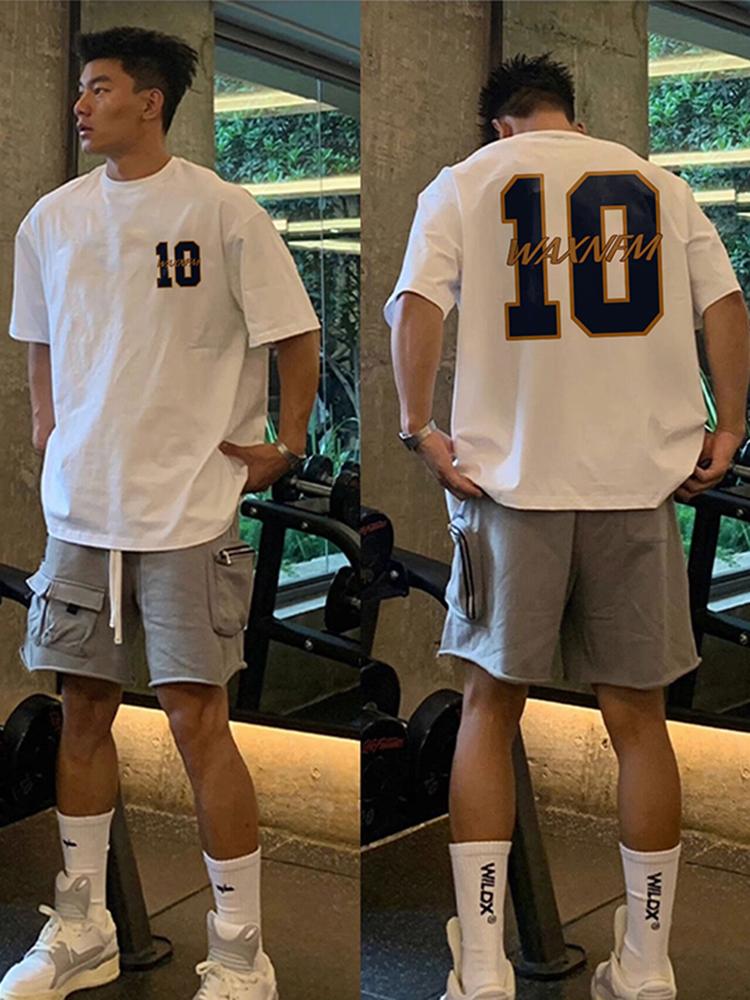 

Large Cotton Men s Creative Digital 10 Printed Short Sleeved T-shirt for Men Explosive Street Loose Half Sleeved Hip-hop Top S