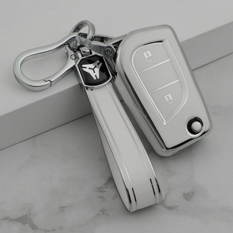 Premium Soft TPU Car Key Case Cover Shell for Toyota COROLLA Camry LEVIN REIZ Highlander RAV4 Fold Key Rings Keychain Bag